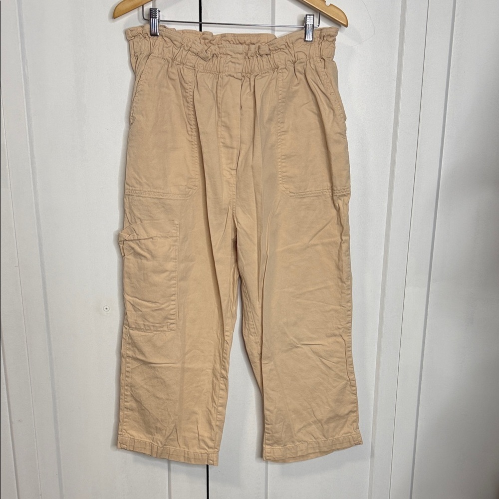 Anthropologie Large Beige Cream Hobo Utility Cargo Pants 100% Cotton